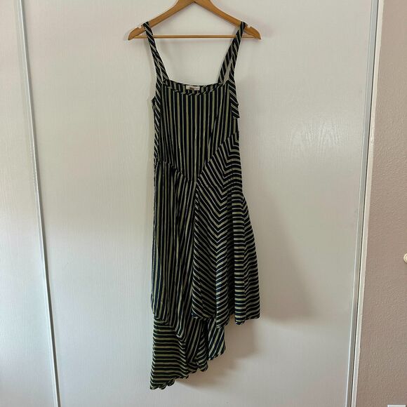 Nina Ricci Striped Asymmetric Trapeze‎ Blue Yellow 100% Silk Dress Sz FR 34 US 0 - Picture 4 of 12